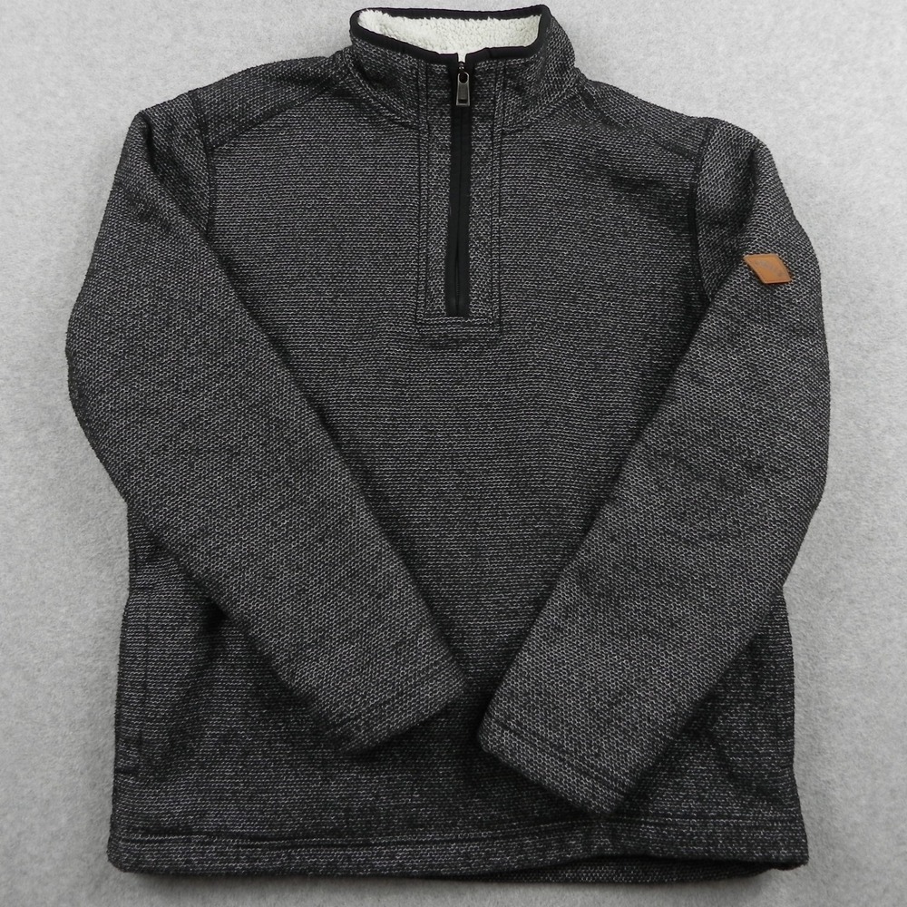 Orvis Sweater Jacket Mens Medium 1/4 Zip Pullover Sherpa Mock Neck Dark Gray